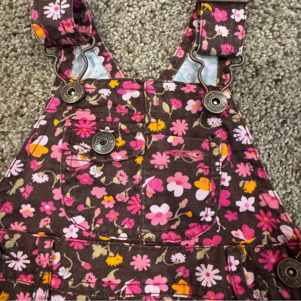 Vintage OshKosh Floral Corduroy Jumper Dress 6M Pink Brown Ruffle - Picture 4 of 7